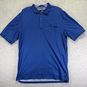 Buttercloth Polo Shirt Mens Large Blue Geometric Knit Cotton Short Sleeve Casual